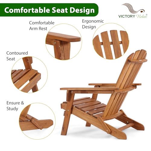 VICTORY RELAX Collapsible Adirondack Chair, 440 LBS Ergonomic Wooden Patio Armchairs with Waterproof and UV Protection Coating, Recliner Chair for Deck, Lawn, Backyard, Garden, Poolside, Fire - WoodArtSupply