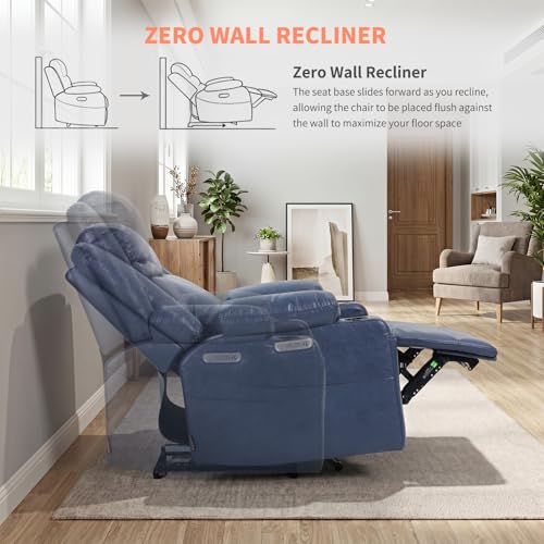 EONIX Wall Hugger Recliner for Small Space, Real Zero Clearance Power Recliner, Lazy Boy Recliner Chair with Cup Holders for RV, Living Room, Bedroom, SXXY011990, Navy Blue