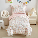 DuShow Floral 4 Piece Girls Toddler Bed Comforter Set Pink Flower Reversible Toddler Bedding Set Soft Baby Crib Bed Sheets Set in a Bag | Include Quilt Comforter,Flat Sheet,Fitted Sheet,Pillowcase DuShow