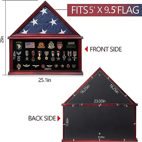 Tieeqe Large Military Shadow Box Solid Wood Burial Flag Display Case for American Veteran Flag Display Fit a Folded 5'x9.5' Flag Military Flag Tieeqe