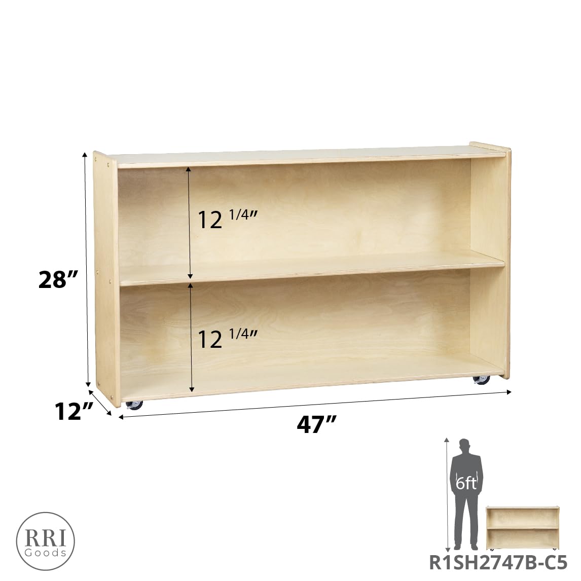 RRI Goods 2 Shelf Montessori Horizontal Bookcase with Wheels (47" Width) |Bookshelf - Toy Storage Organizer, Arts, Crafts & Supplies Storage Unit for Home, Office, Classroom, Daycare RRI Goods