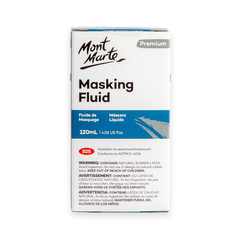 Mont Marte Masking Fluid Premium 120ml (4.06 US fl.oz), Masking Fluid for Watercolor Painting, Keeps Areas Free of Color And Edges Crisp, Resists Watercolor, Ink and Pouring Paint Mont Marte