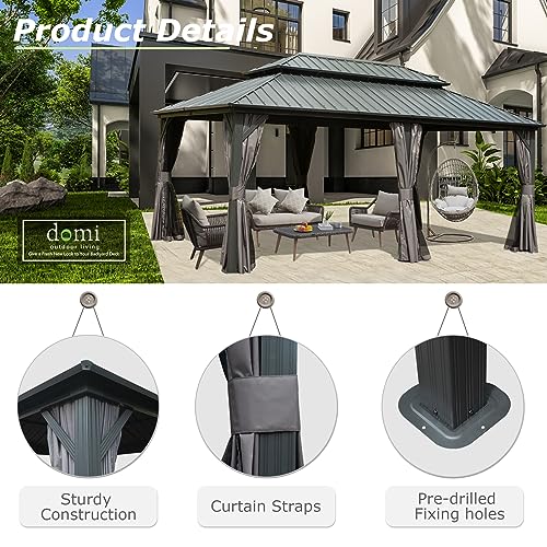 Domi 12' X 18' Hardtop Gazebo, Aluminum Metal Gazebo with Galvanized Steel Double Roof Canopy, Curtain and Netting, Permanent Gazebo Pavilion for Patio, Backyard, Deck, Lawn domi outdoor living