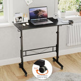 Hadulcet Small Standing Desk Adjustable Height, Mobile Stand Up Desk with Wheels, Portable Walking Pad Table Stand, Rolling Laptop Cart for Standing or Sitting, Black Hadulcet