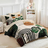 Nesker Comforter Set Queen Size, Modern Abstract Geometric Minimalist 7 Pcs Bedding for Kids and Adults, Green Boho Mid Century Bed Sheet Sets with Fitted Sheet 2 Pillowcases & 2 Shams Nesker