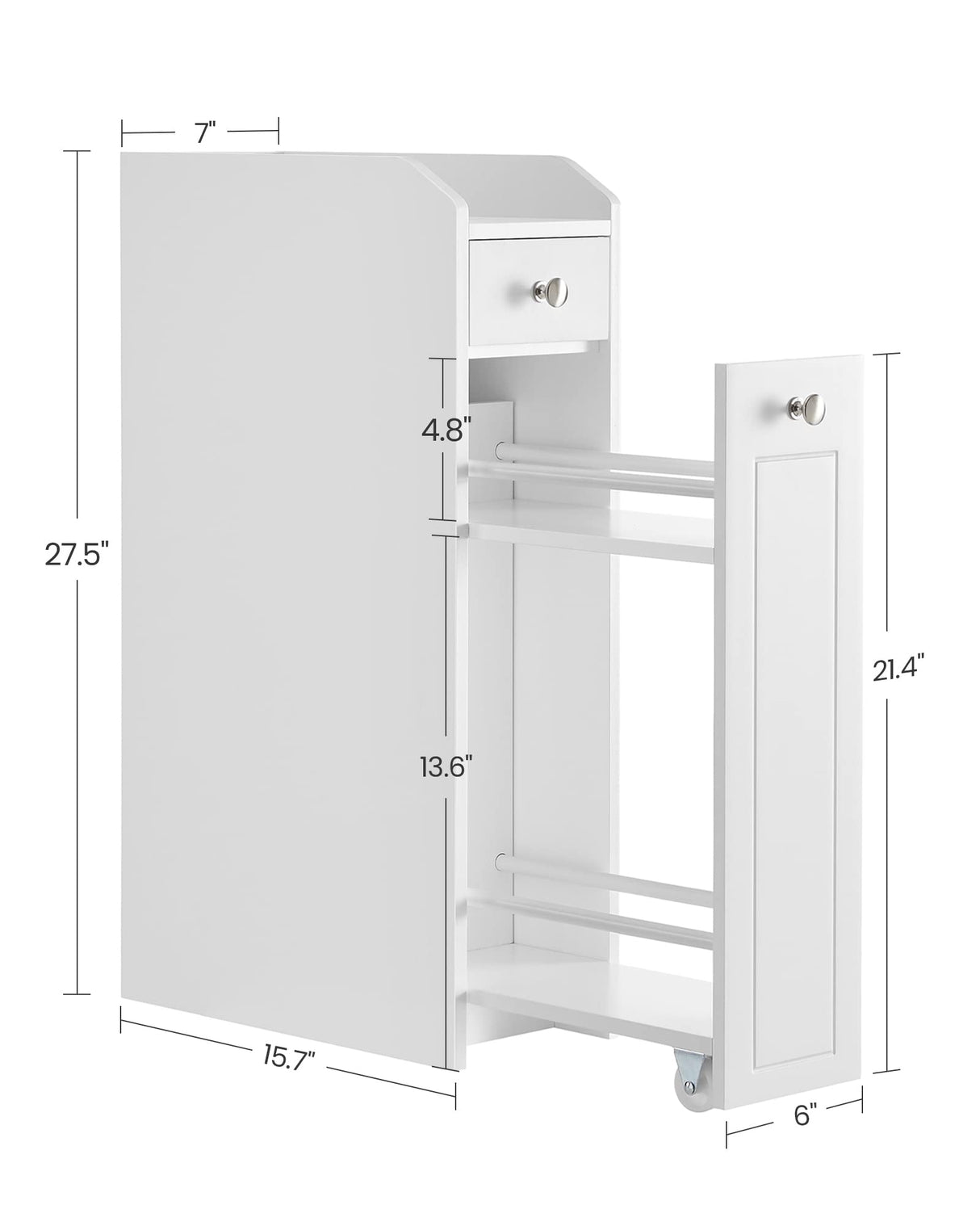 VASAGLE Small Bathroom Storage Cabinet, Slim Bathroom Storage Organizer, Toilet Paper Holder with Storage, Toilet Paper Storage Cabinet with Slide Out Drawers, for Small Spaces, White UBBC847P31 VASAGLE