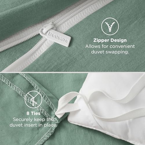 Bedsure Sage Green Duvet Cover Queen Size - 3 Pieces Prewashed Cotton-Like Polyester Extra Soft Bedding Set, Includes 1 Duvet Cover 90x90 Inches with Zipper Closure & 2 Pillow Shams, No Comforter Bedsure