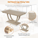 LUMISOL Dining Table Set for 6, Wood Half Round Dining Table Set with Long Bench and 4 Upholstered Chairs Solid Wood Dining Table Set, Modern Kitchen Table Set for 6 Persons, Natural LUMISOL