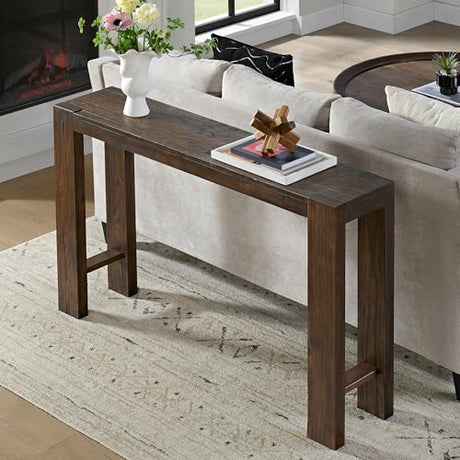 Alaterre Furniture Classic Solid Wood Console Table - 56 Inch Modern Farmhouse Entryway Table - Easy Assembly Living Room Furniture for Behind The Couch, Entryway, or Hallway (Brown) Alaterre Furniture