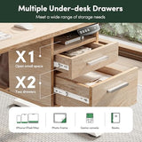 FEZIBO Electric Standing Desk 48 x 24 Inch with Monitor Shelf, 3 Drawers and Open Storage, Home Office Computer Workstation, Maple, 2 Packages FEZIBO