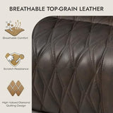 Watson & Whitely Genuine Leather Power Recliner Chair with Power Headrest, Lay Flat Home Theater Recliner with LED Lighting, Massage & Heat, Arm Storage & Cup Holders for Living Room, Brown