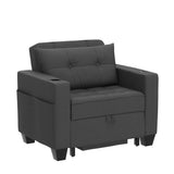 DURASPACE 39 Inch Sleeper Chair 3-in-1 Convertible Chair Bed Pull Out Sleeper Chair Beds Adjustable Single Armchair Sofa Bed with USB Ports, Side Pocket, Cup Holder (Dark Gray Linen) DURASPACE