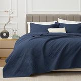 EXQ Home Quilt Set Full Queen Size Navy 3 Piece,Lightweight Soft Coverlet Modern Style Squares Pattern Bedspread Set(1 Quilt,2 Pillow Shams) EXQ Home