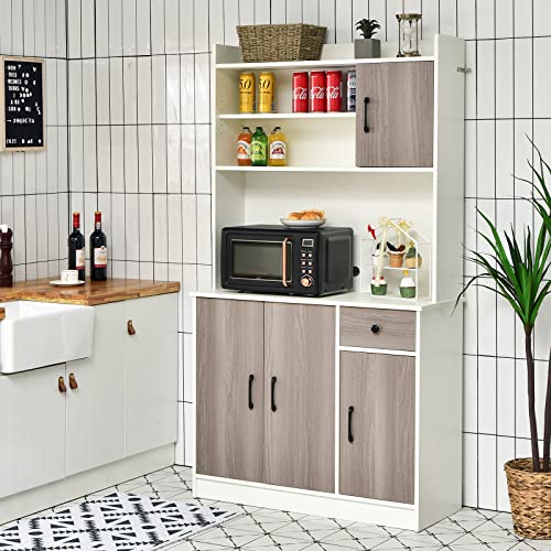 Giantex Buffet Hutch Cabinet, Kitchen Hutch Sideboard, Buffet Pantry on Island, Wood Kitchenware Server with Drawer, Shelf and Storage Cabinet (White & Natural) Giantex