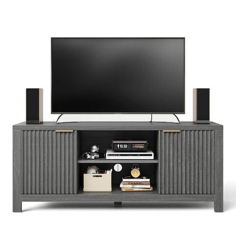 GarveeHome 59" TV Stand for TVs Up to 65 Inches, Mid Century Modern TV Entertainment Center with Storage Cabinets & Open Shelves, Wood TV Cabinet for Living Room, Gray Oak GarveeHome