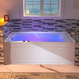 WOODBRIDGE 60" Alcove Acrylic Rectangular Whirlpool Heated Jetted Tub in White with Left Drain, Matte Black pop-up Drain Included BM6030L WOODBRIDGE