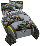 Jay franco Monster Jam MJ Life 4 Piece Twin Bed Set-Includes Reversible Comforter&Sheet Set-Bedding Features Grave Digger, Max-D, Megalodon-Super Soft Microfiber-(Official Monster Jam Product) Jay Franco