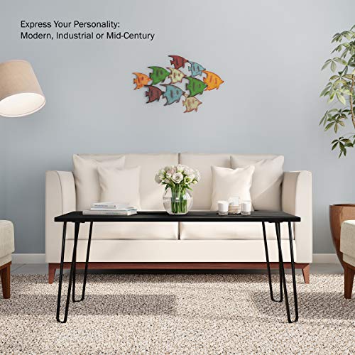 Coffee Table with Hairpin Legs - Modern Industrial Style Home Decor - Woodgrain-Look and Steel Accent Living Room Furniture by Lavish Home (Black) Lavish Home