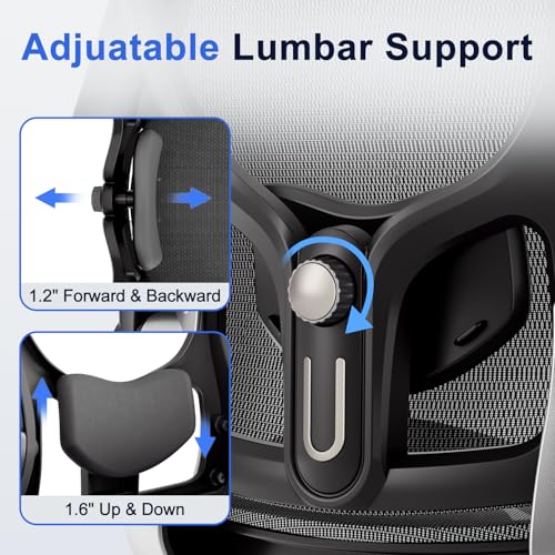 marrap Ergonomic Office Chair, Mesh Seat Cushion with 3D Armrests and 3D Headrest, Adjustable Lumbar Support with 90-120° Rocking Function, SGS Class 4 Gas Clylinder, Black marrap