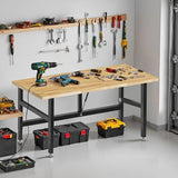 MUWOOD 48”Folding Workbench, 2000 LBS Capacity Heavy Duty Workbench, Height Adjustable Foldable Work Table, Rubberwood Collapsible Desk for Workshop, Garage, Office, Home MUWOOD