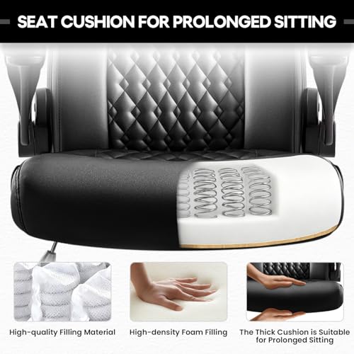 OFIKA Leather Office Desk Chair,Ergonomic Office Chair with Lumbar Support,Computer Chair,Executive Leather Chair with Padded Flip-up Arm,Adjustable Armrests, Black,275LBS OFIKA
