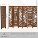 Aletheiawu Room Divider Panel, 6 Panel Boho Room Divider Wall, Wood Room Dividers and Folding Privacy Screens, Boho Room Partitions and Dividers for Bedroom, Dark Brown Aletheiawu