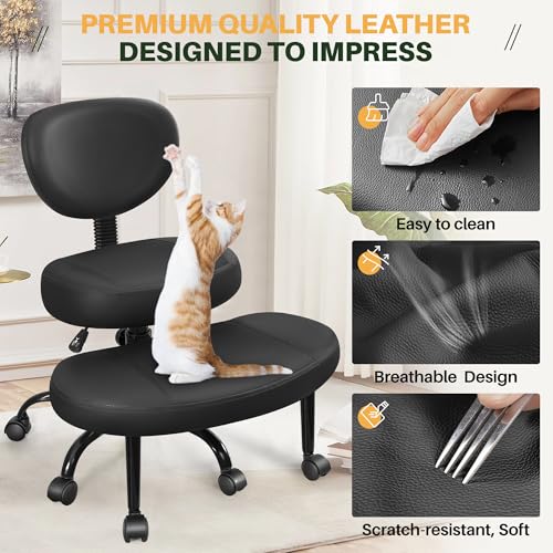 Primy Criss Cross Office Chair - ADHD Cross Legged Chair with Wheels - Adjustable Height Ergonomic Kneeling Desk Chairs for Meditation Yoga Home Office with Backrest, 360°Rotating Footrest - Black Primy