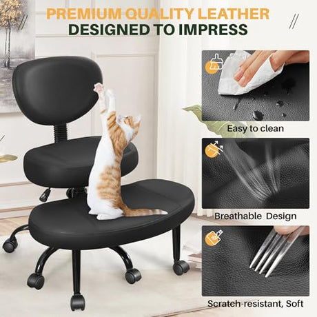 Primy Criss Cross Office Chair - ADHD Cross Legged Chair with Wheels - Adjustable Height Ergonomic Kneeling Desk Chairs for Meditation Yoga Home Office with Backrest, 360°Rotating Footrest - Black Primy