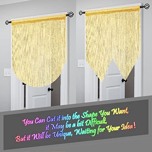 Atsweetlife Door String Curtain Doorway Beads Curtains,Hanging Room Divider Beaded Decor Hippie Glitter Fringe Panel Closet Window Doors Sequin Sheer Boho Doors Tassel (Gold) Atsweetlife