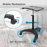 EHO Mobile Laptop Standing Desk Carts on Wheels with Stationery Storage, Pneumatic, Height Adjustable Rolling Stand, Sit to Stand Computer Cart, Workstation for Home, Office, Medical and School EHO