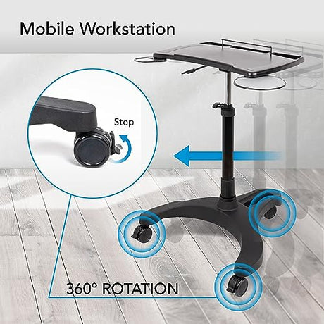 EHO Mobile Laptop Standing Desk Carts on Wheels with Stationery Storage, Pneumatic, Height Adjustable Rolling Stand, Sit to Stand Computer Cart, Workstation for Home, Office, Medical and School EHO
