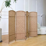 Furnnylane 4 Panel Rattan Divider Short Room Partition Screen,Double Sided Folding Divider for Room Separation,Light Brown,47.2" H x 63" W Furnnylane