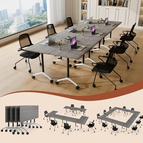 Folding Conference Table 4ft 5ft, Foldable Office Meeting Desk for 6 People, Multiple Sizes Colors Mobile Conference Room Table for Training Room School Business Furniture (2, Grey, 47in) Generic