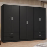 Madesa 6 Doors 4 Drawers Wardrobe Set Armoire Closet Bedroom Storage Cabinet with Shelves and Hanging Space 94" L Wooden Clothing Organizer Unit (Black) Madesa