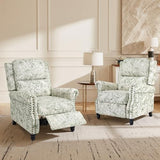 Blissabod Pushback Recliner Chairs Set of 2, Green Pattern Wingback Recliner Chair in Fabric, Upholstered Push Back Armchair Recliner, Single Sofa with Trim Wood Legs for Living Room (Rococo Green)