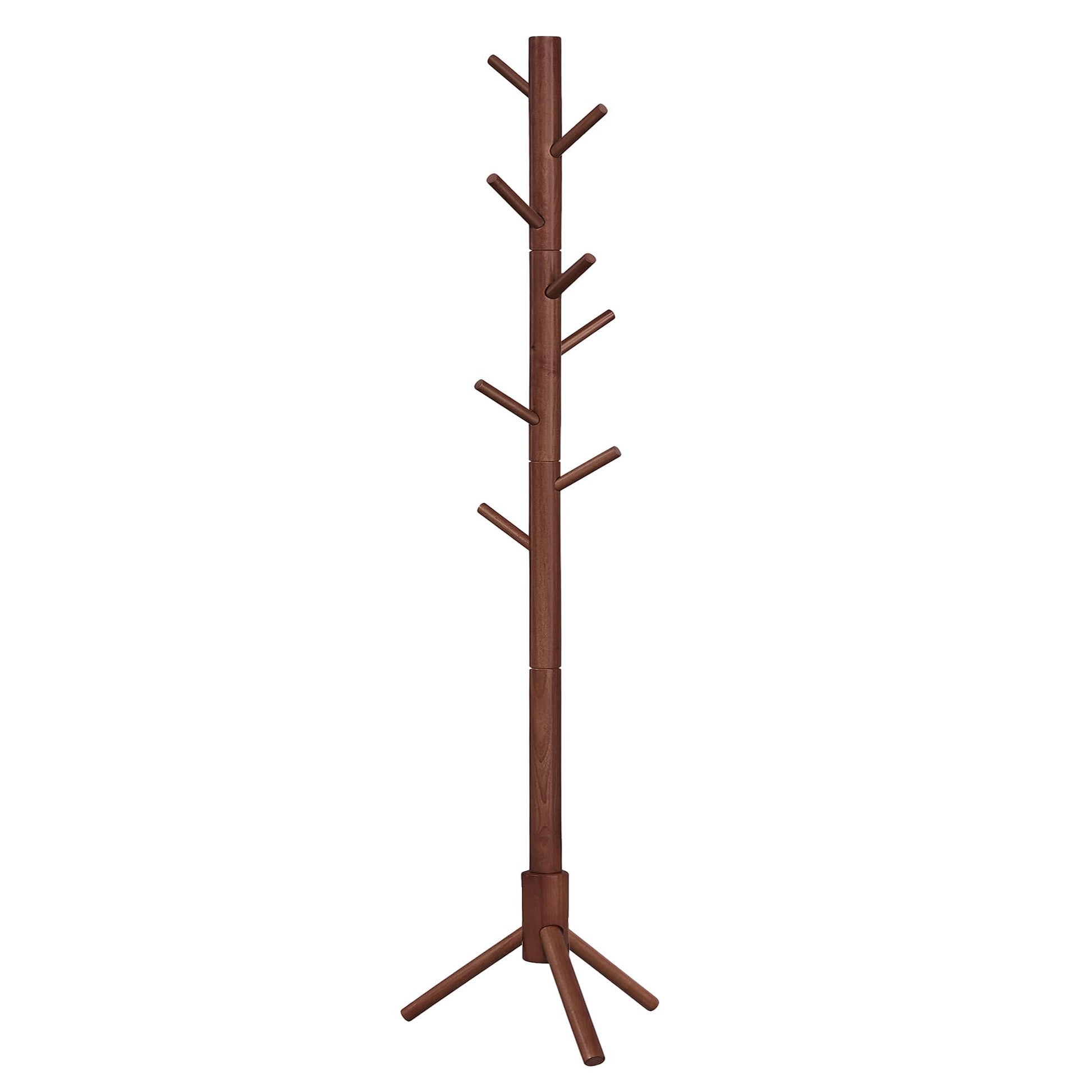 VASAGLE Solid Wood Coat Rack, Free Standing Coat Rack, Tree-Shaped Coat Rack with 8 Hooks, 3 Height Options, for Clothes, Hats, Bags, for Living - WoodArtSupply