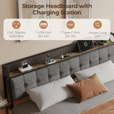 Salamir Queen Floating Bed Frame with LED & Charging Station, Ergonomic Upholstered Headboard with Folding Shelves Storage, Metal Slats Support, No Box Spring Needed, Easy Assembly, Noise-Free, Grey Salamir