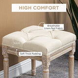 HOMCOM 16" Vintage Ottoman, Tufted Foot Stool with Upholstered Seat, Rustic Wood Legs for Bedroom, Living Room, Beige HOMCOM