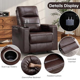 ANJ Home Theater Seating Power Recliner with Hidden Arm Storage, Single Faux Leather Recliners with Tray Table, Electric Movie Reclining Chairs with USB Ports & Cup Holders for Media Room, Brown