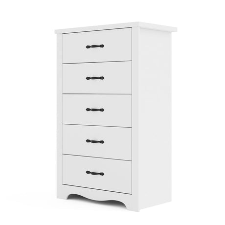 LINSY HOME White 5-Drawer Dresser - Modern Bedroom Chest with Wide Drawers, Wood Storage Organizer for Bedroom or Living Room LINSY HOME