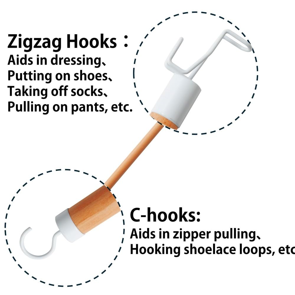 28" Dressing Stick for Elderly, One Piece Real Beech Wood Dressing Long Stick & Shoe Stick, Disability Aids for Daily Living for Pants, Shoes, Socks and Shirts, 1PK King Mills