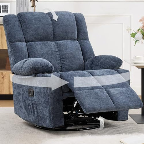 Coziture 360°Swivel Rocker Recliner Chair,Rocking Recliner Chair with Adjustable Headrest for Adults,Upholstered Fabric Rocking Chair Swivel for Bedroom,Living Room,Blue Coziture