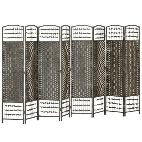HOMCOM 8 Panel Room Divider, Folding Privacy Screen, 5.6' Room Separator, Wave Fiber Freestanding Partition Wall Divider, Dark Gray HOMCOM