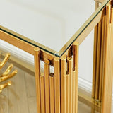 Goujxcy Modern Glass Console Table, 55" Gold Sofa Table with Sturdy Metal Frame and Clear Tempered Glass Top for Living Room Entryway Bedroom (Gold) Goujxcy