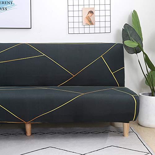 MIFXIN Armless Sofa Bed Cover Stretch Spandex Futon Slipcover Folding Couch Non-Armrest Sofa Furniture Protector for 3 Seater Full Size Black Folding Sofa Bed Without Armrests (Printed-01) MIFXIN