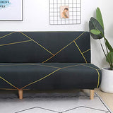 MIFXIN Armless Sofa Bed Cover Stretch Spandex Futon Slipcover Folding Couch Non-Armrest Sofa Furniture Protector for 3 Seater Full Size Black Folding Sofa Bed Without Armrests (Printed-01) MIFXIN