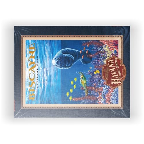 MyPuzzle Biscayne National Park - Manatees Whispering Beneath, Vintage Travel Poster - Premium 1000 Piece Jigsaw Puzzle for Adults MyPuzzle.com