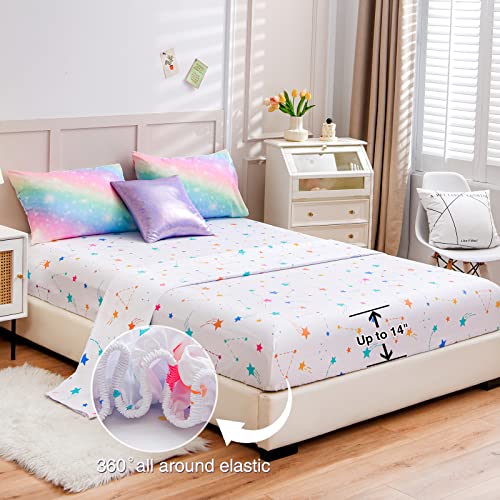 A Nice Night 6Pcs Gradient Glitter Bedding Set for Girls, Colorful Rainbow Galaxy Comforter Set, Ultra Soft Bedding Sets (Pink,Queen 6Pcs) A Nice Night
