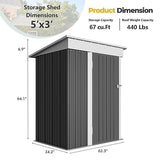 Furniwell Outdoor Storage Shed, Metal Garden Sheds Outdoor Storage House with Single Lockable Door for Backyard Patio Lawn (Gray, 5 x 3 FT) Furniwell