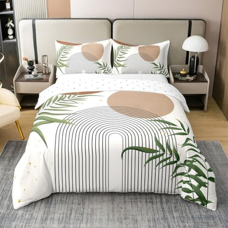 Erosebridal Boho Mid Century 100% Cotton Duvet Cover Full, Modern Bohemian Minimalist Bedding Set, Abstract Geometric Comforter Cover for Kids Adults, Retro Aesthetic Brown Circle Bedclothes Erosebridal
